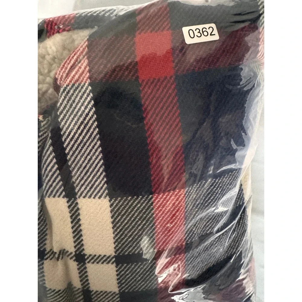 Gap Kids Boys Red Navy Blue Plaid Sherpa Lined Flannel Shirt Jacket 6-7